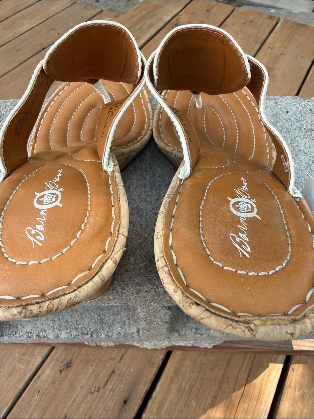 B.O.C. Born Concept white leather thong Cork Wedge Sandal